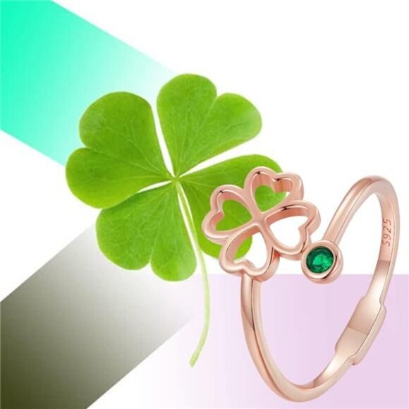Clover Ring Adjustable Rose Gold 925 Sterling Jewelry Comes with Good Luck - Picture 2 of 13